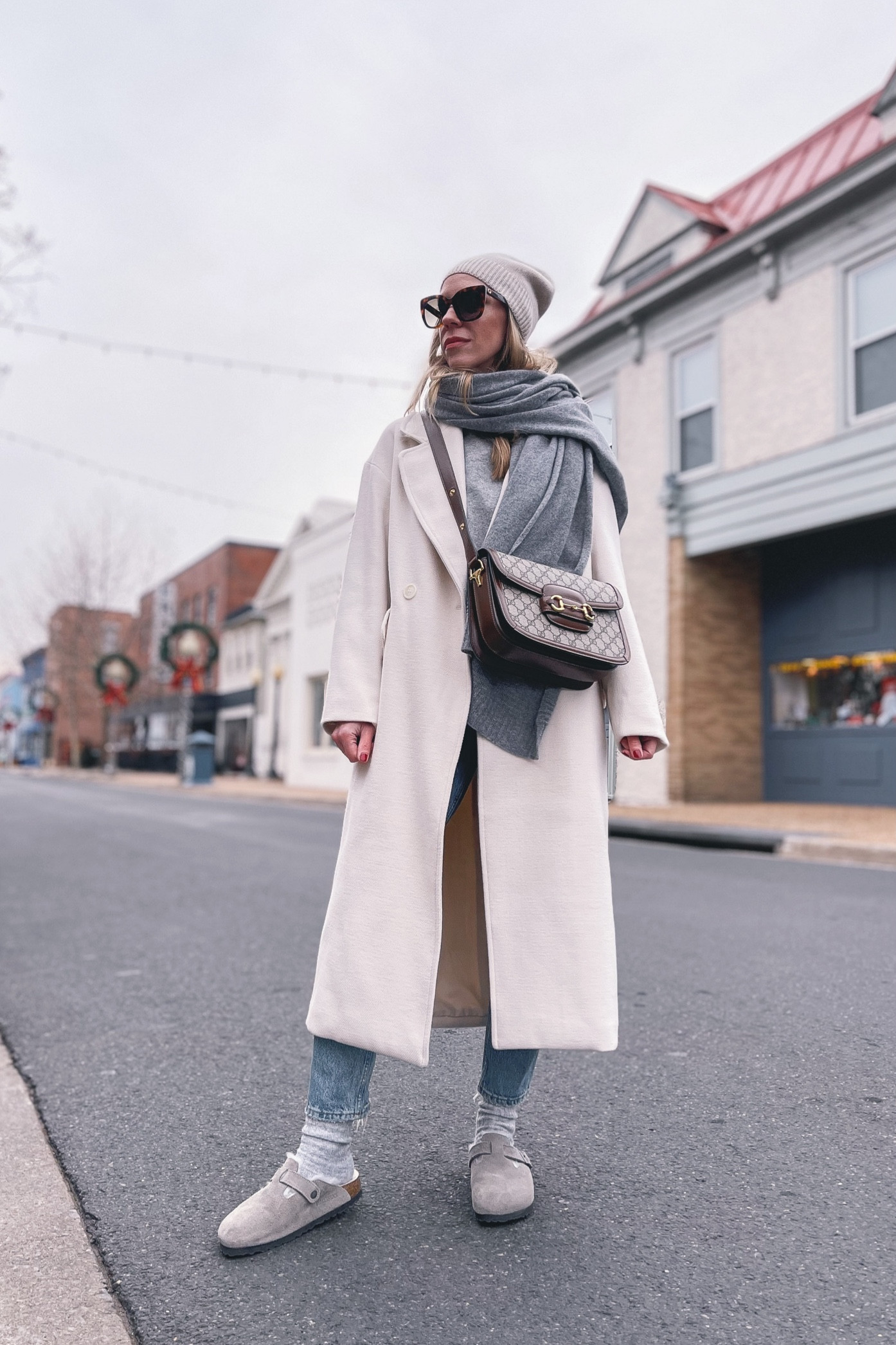 Winter outfit, cream coat, Birkenstock Boston clogs, Gucci horsebit bag, neutral winter style 

#LTKshoecrush #LTKunder100 #LTKitbag