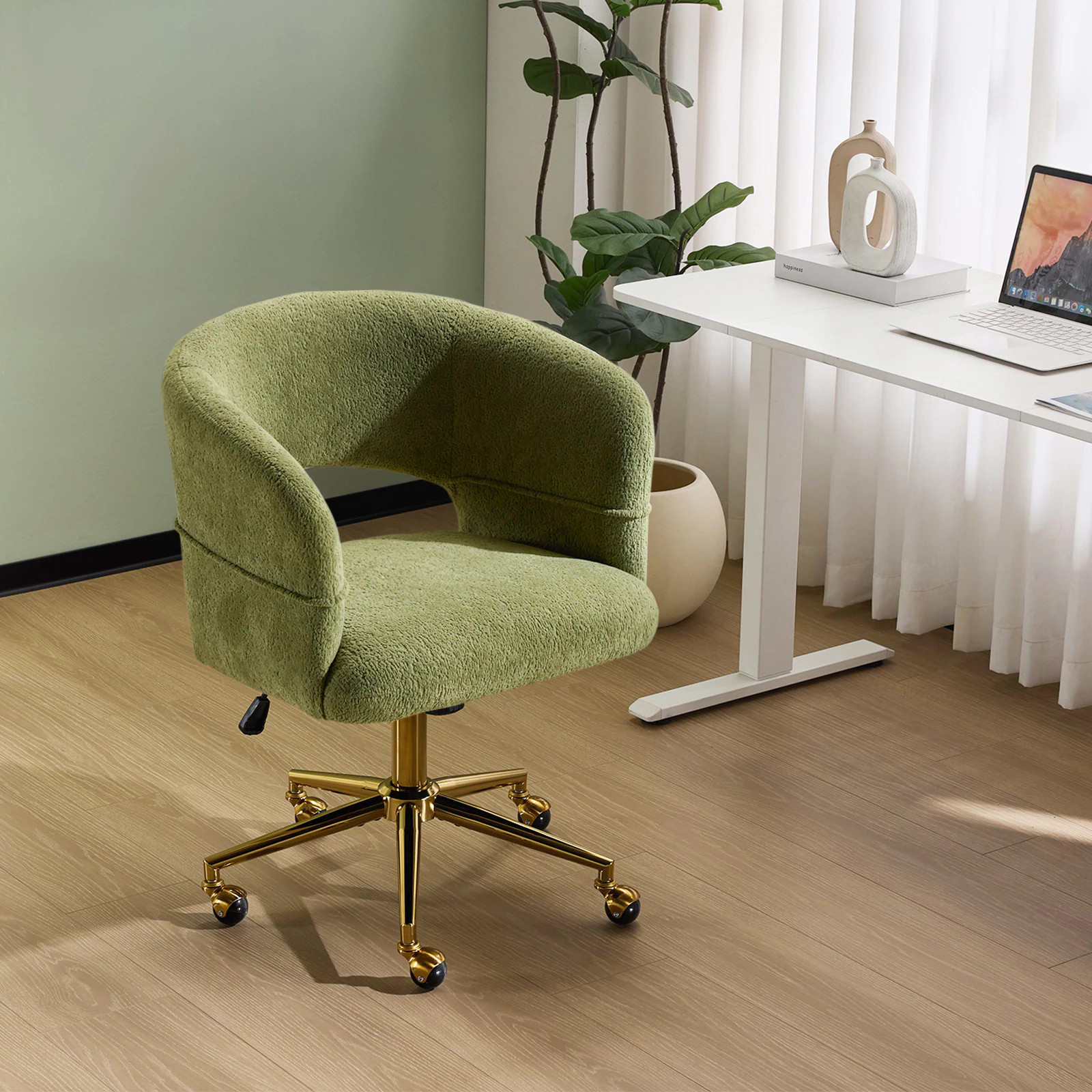 VINGLI Modern Swivel Curved Office and Vanity Desk Chair Velvet Chenille Green | G98000886 | Lowe's