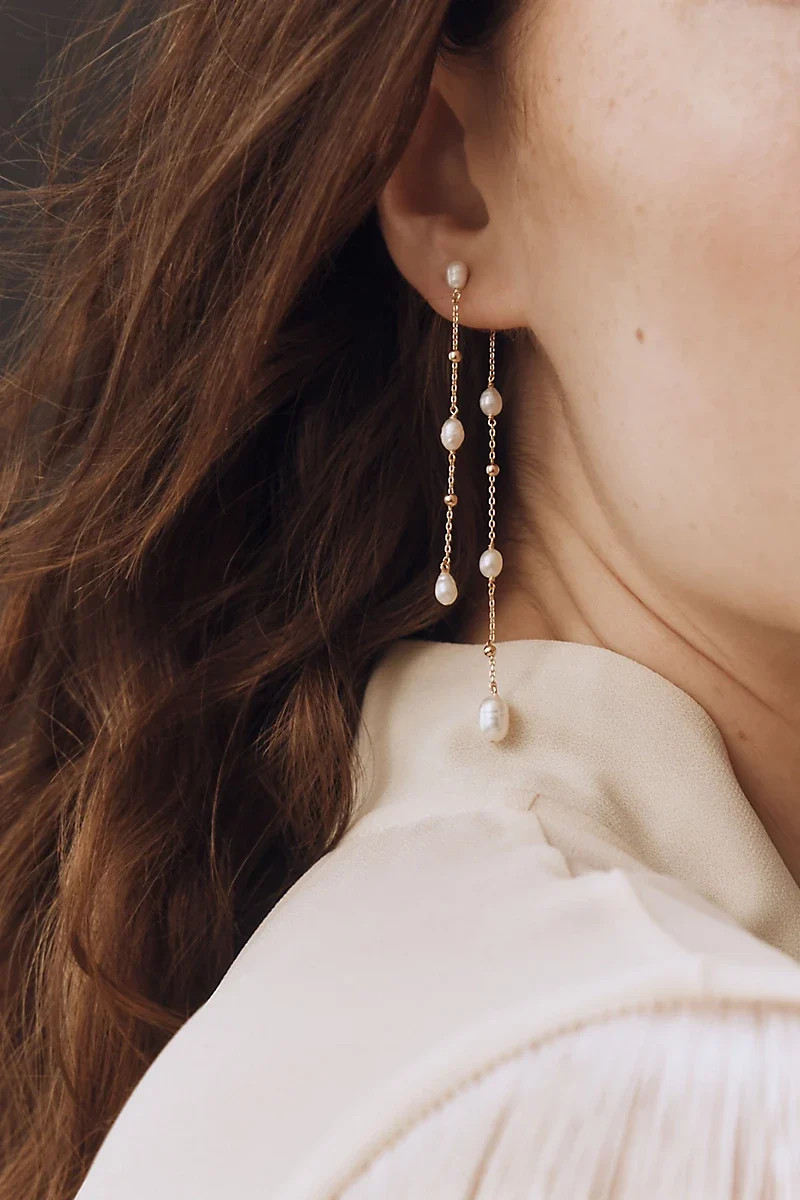 Double-Chain Pearl Dangle Earrings | Shop Simon