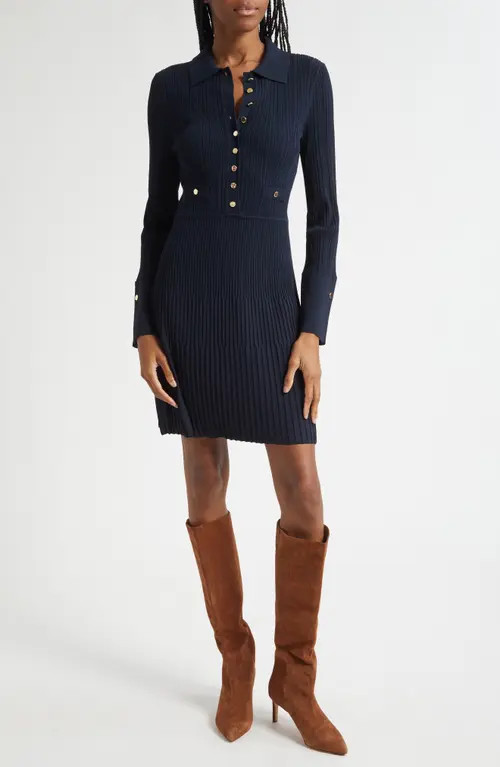 Veronica Beard Lauper Variegated Rib Long Sleeve Sweater Dress in Navy at Nordstrom, Size X-Small | Nordstrom
