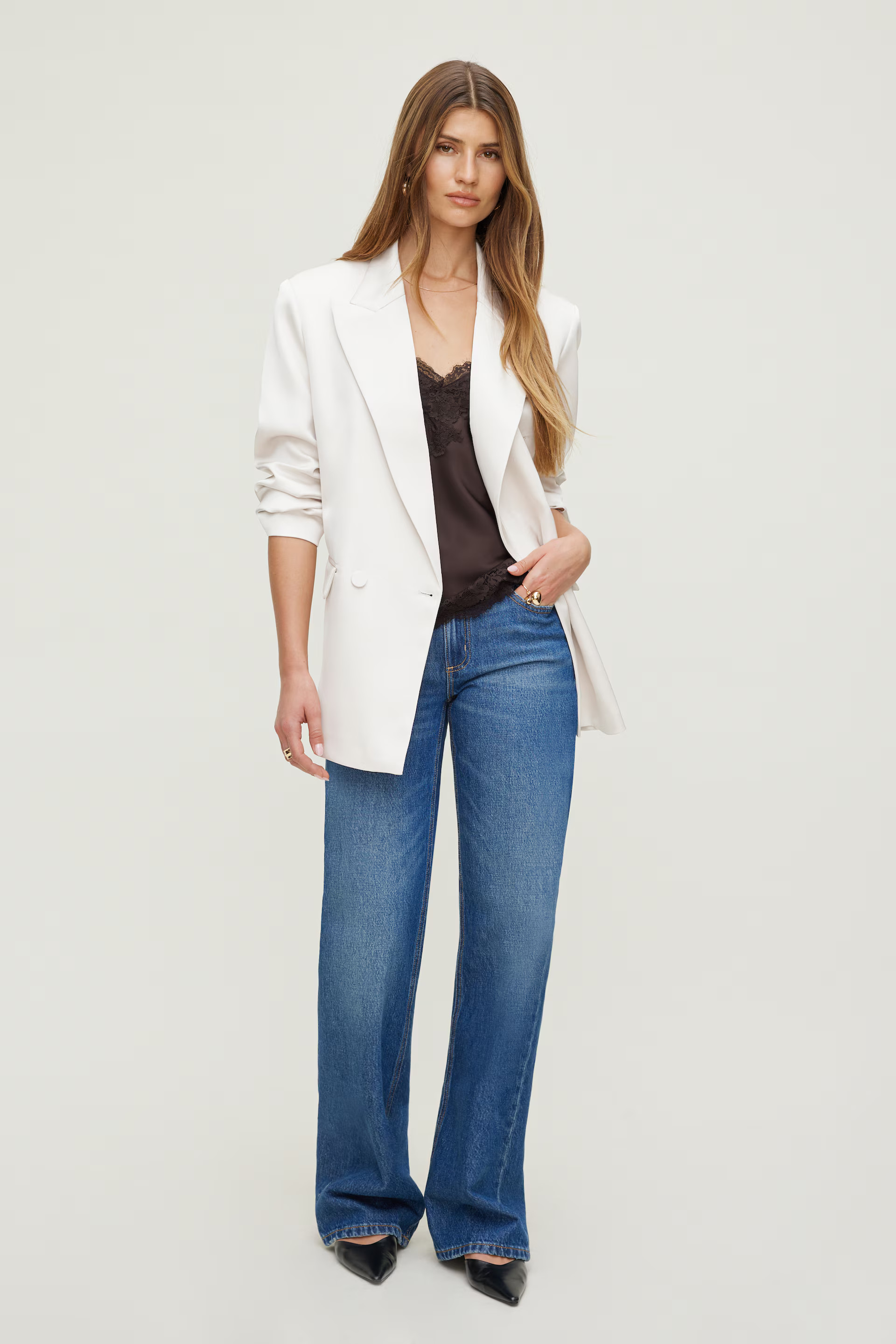 Noa Oversized Satin Blazer | Dynamite Clothing