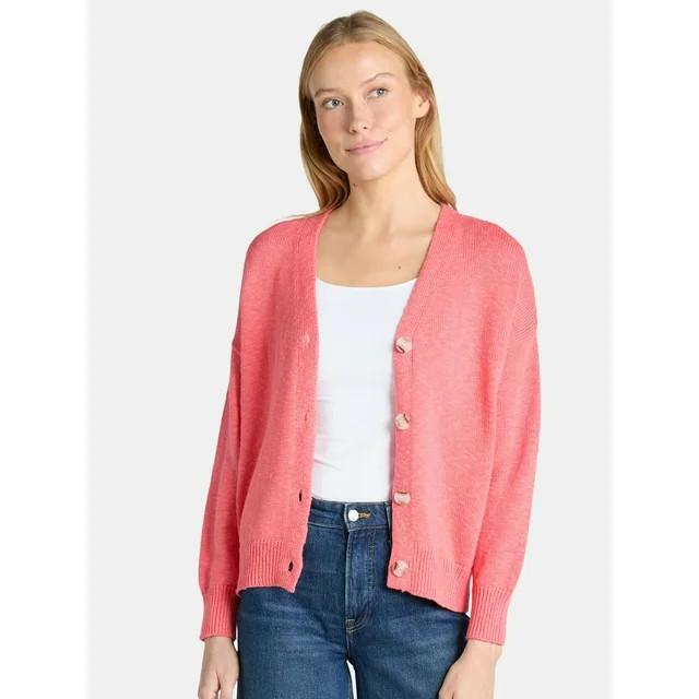 Time and Tru Women’s Cotton Boyfriend Cardigan Sweater, Lightweight, Sizes XS-XXXL | Walmart (US)