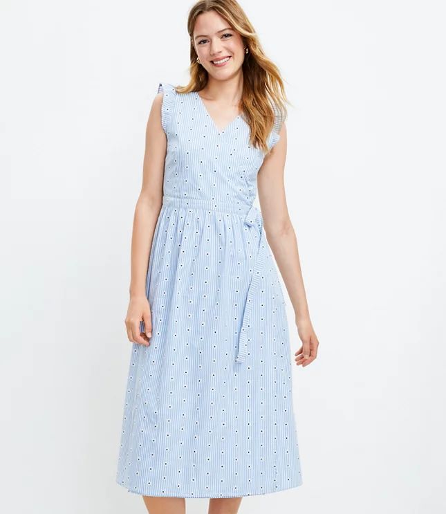 Eyelet Ruffle Sleeve Midi Wrap Dress | LOFT | LOFT