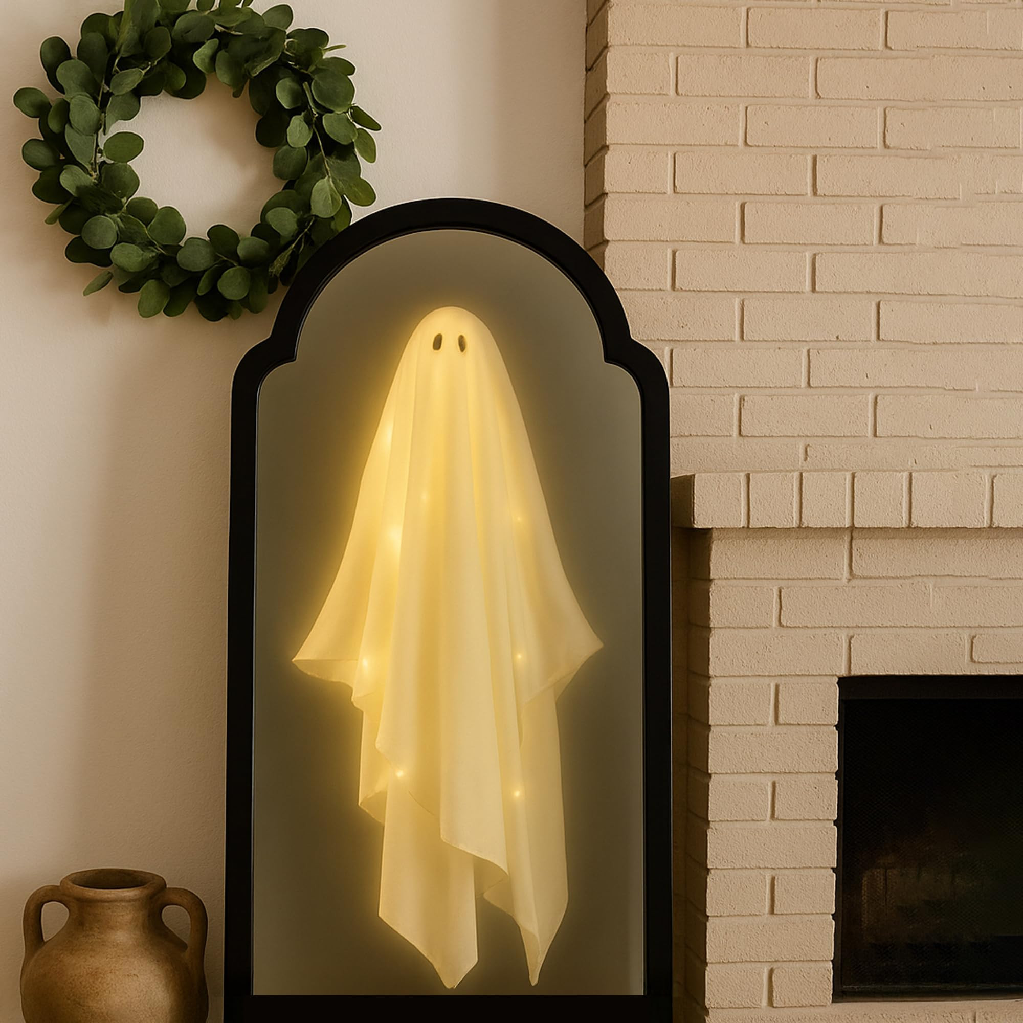 2025 Halloween Ghost Mirror LED Lights, Creepy Hologram Effect & Glowing Eyes, Haunted House Wall... | Amazon (US)