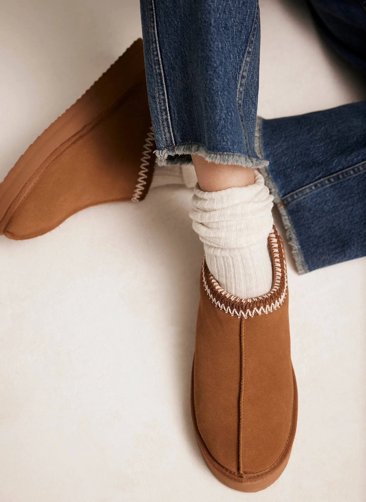 Tan Suede Chunky Slippers | Mint Velvet
