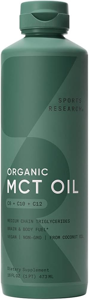 Sports Research Organic MCT Oil - Keto & Vegan MCTs C8, C10, C12 from Coconuts - Fatty Acid Brain... | Amazon (US)