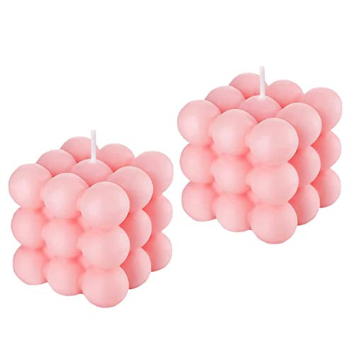 2PCS Valentine's Bubble Candle - Rose Scented Pink Cube Candle Gifts for Women, Danish Pastel Pink Room & Bathroom Decor, Teen Girls Room & Floating Shelves Trendy Decorative Candles | Amazon (US)