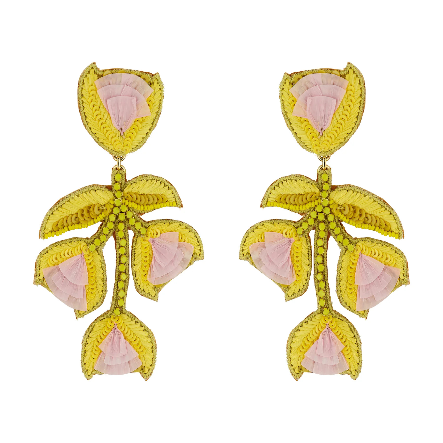 Esposa Earrings | Yellow and Pink Floral Embroidered Earrings | Mignonne Gavigan