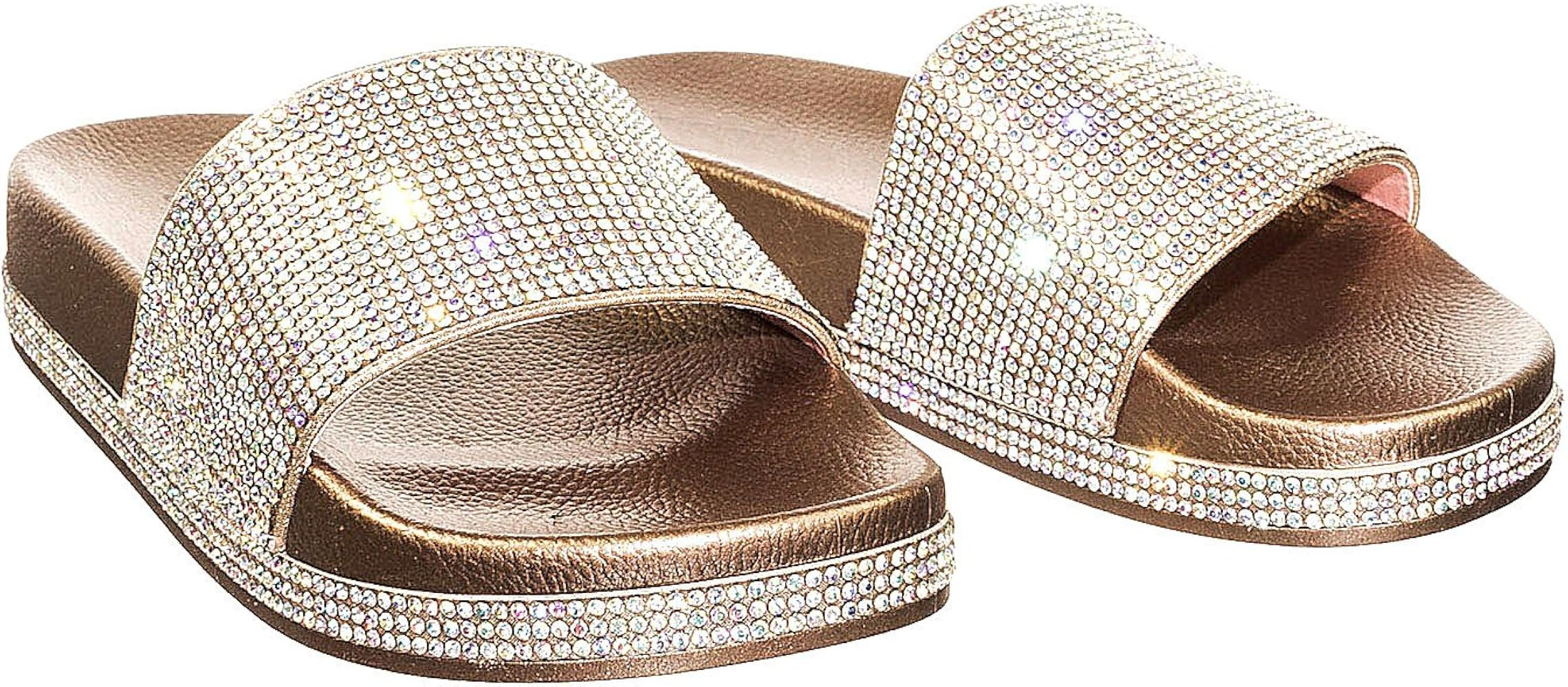 Forever Link Viste-07 Rhinestone Glitter Slide Slip On Flatform Footbed Sandal Slippers | Amazon (US)