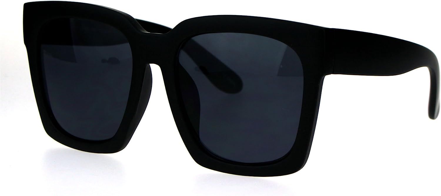 Womens Boyfriend Style XXL Oversize Horned Rim Thick Plastic Sunglasses | Amazon (US)