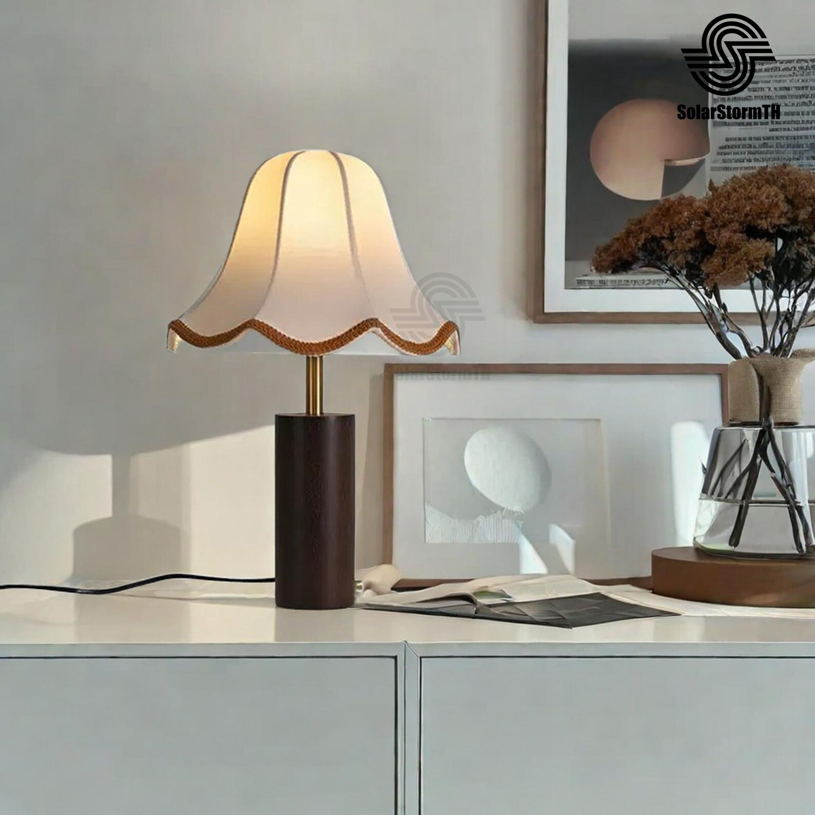 Wood Table Lamp,fabric Pleated Shade,retro Rustic Cozy Decorative,japandi Nightstand Lights, Wood... | Etsy (US)