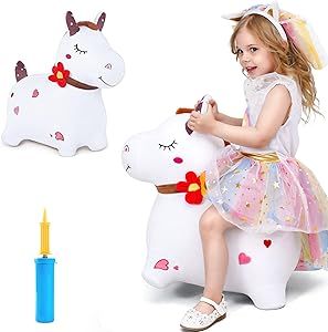 iPlay, iLearn Bouncy Pals White Hopping Horse, Inflatable Bouncing Animal Hopper Toy W/Pump, Plus... | Amazon (US)