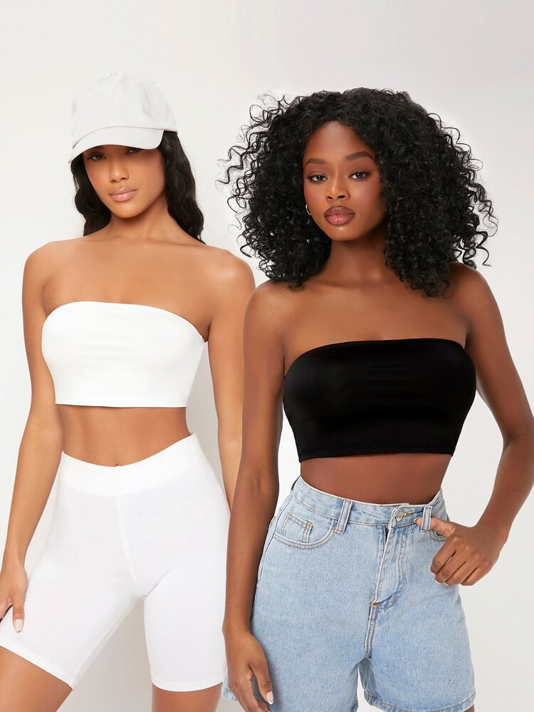 SHEIN EZwear 2pcs Crop Tube Top | SHEIN