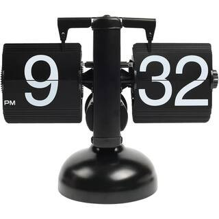 Black Analog Flip Desk Clock, Retro Vintage Design Auto Flip Large Number | The Home Depot