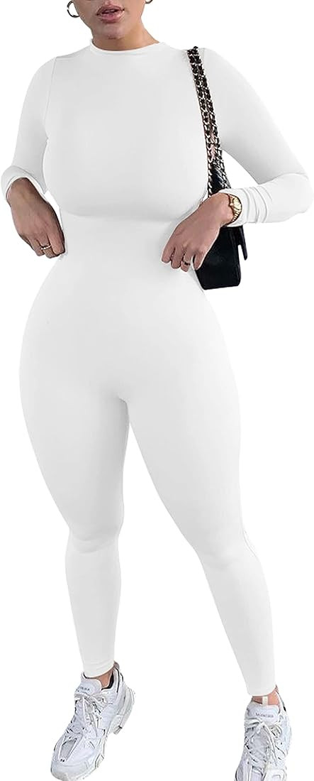 Mizoci Women's Sexy Bodycon Long Sleeve Mock Neck One Piece Jumpsuit Romper | Amazon (US)