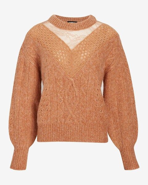 Cable Knit Crew Neck Lace Sweater | Express