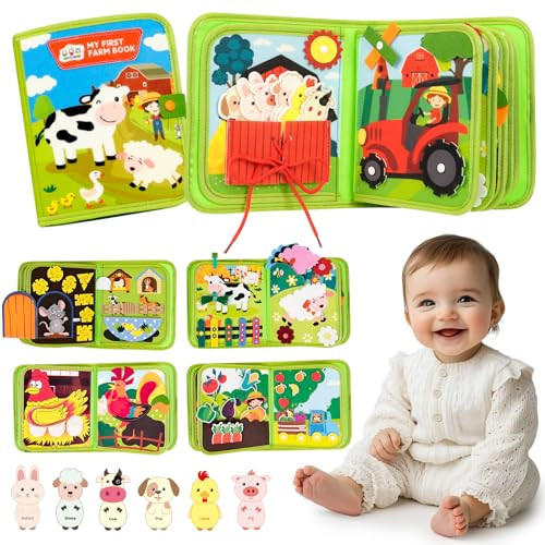 Acturine Busy Book for Toddlers 1-3, 20 in 1 Farm Quiet Activity Book with Life Skills Cognition Sorting Matching, Travel Busy Board Toys for 1 2 3 4 Year Old Boys Girls Christmas Birthday Gift | Amazon (US)