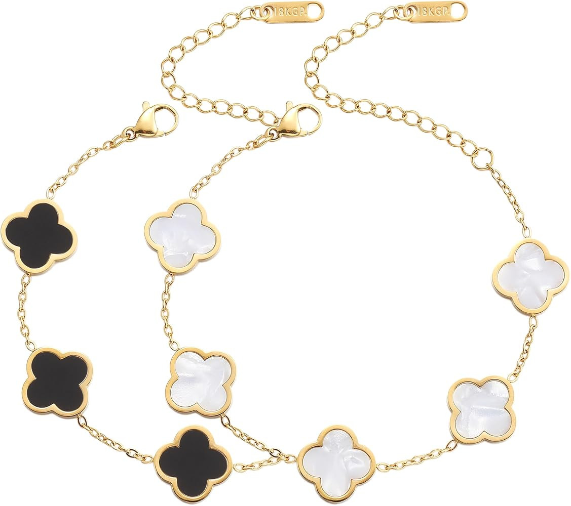 AIPPK 18K Gold Plated Clover Lucky Bracelet for Women White/Black/Red/Green Flower Four Leaf Link... | Amazon (US)