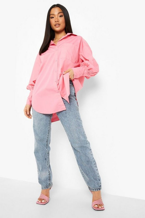 Petite Puff Sleeve Oversized Shirt | Boohoo.com (US & CA)