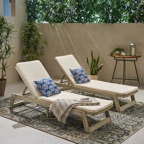 Maki Outdoor Acacia Wood Chaise Lounge and Cushion Set (Set of 2) by Christopher Knight Home - Li... | Bed Bath & Beyond