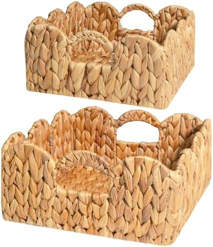 KOKODO Set of 2 Scallop Woven Wicker Baskets, Handcrafted Scalloped Storage Basket with Decorativ... | Amazon (US)