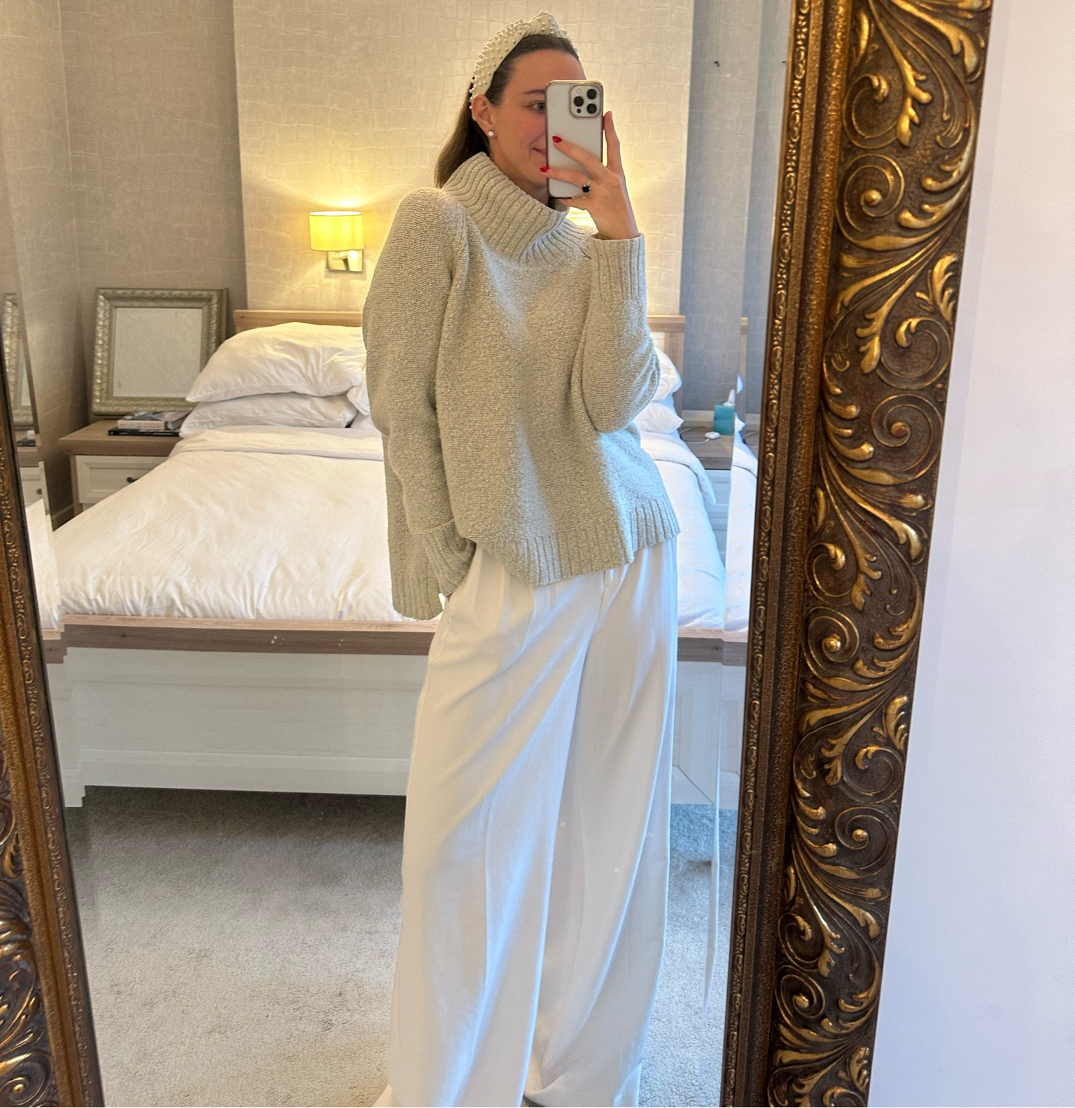 White trousers, beige turtleneck sweater, headband, woman’s winter outfit

#LTKSeasonal #LTKstyletip #LTKeurope