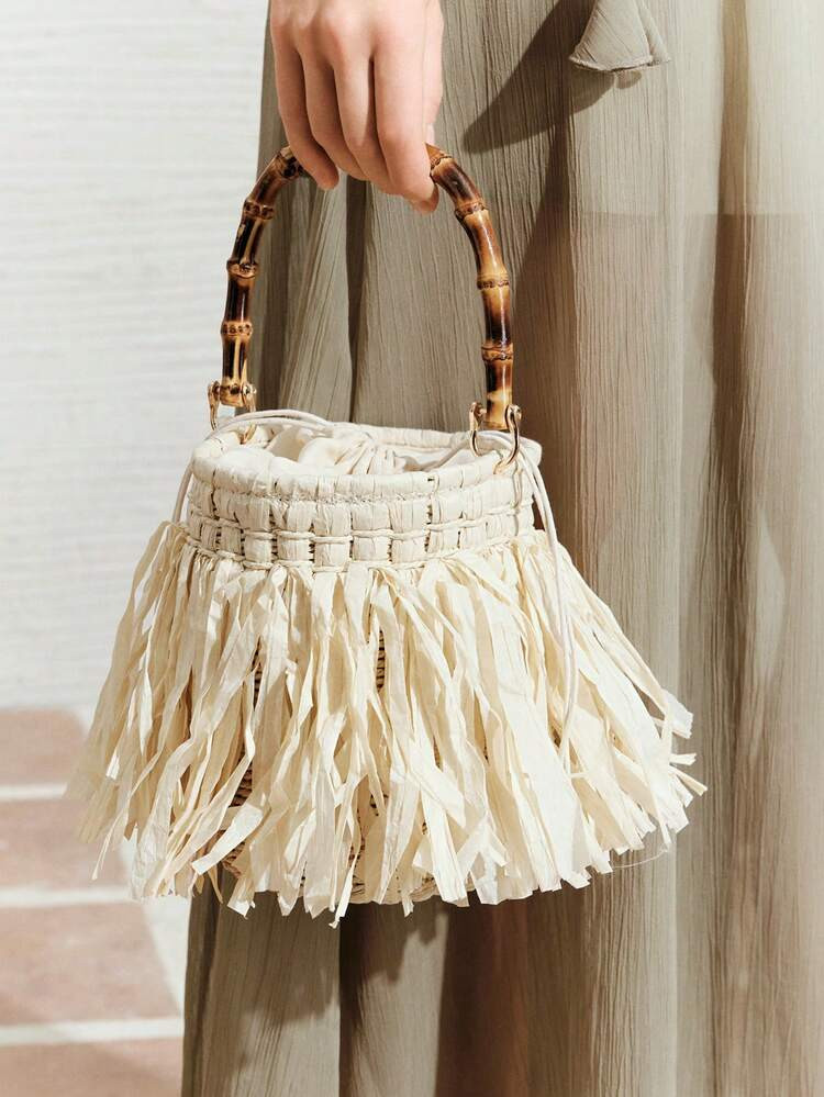 SHECARRY Ladies, Women Top Handle Bags,Straw Bag, Straw Woven Bag, Tassels, Fashionable, Elegant,... | SHEIN