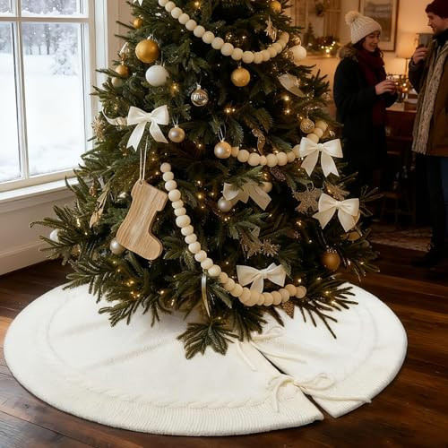 yuboo Boho Cable Knit Tree Skirt, Small White 36 inch Cream Tree Skirts Neutral Christmas Tree Rug - Rustic Farmhouse Vintage Western Christmas Decorations for 4-6 FT Xmas Tree | Amazon (US)