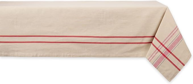 DII French Stripe Dining Table Collection Farmhouse Style Tablecloth, 60x84 Inches, Taupe/Red | Amazon (US)