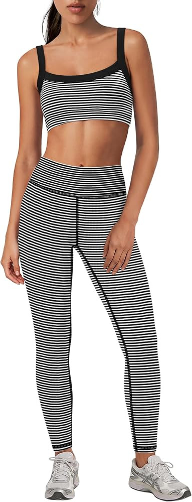 Yanekop Womens Striped Workout Set 2 Piece Work Out Sets Gym Yoga Sets | Amazon (US)