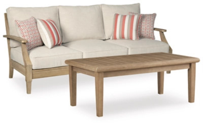 Clare View Outdoor Sofa with Coffee Table, Beige | Ashley Homestore