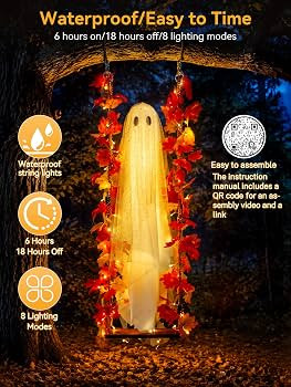 AYGXU Halloween Decorations Outdoor Indoor-5.3ft Hanging Ghost Decor with a Maple Leaf 6.6ft Swin... | Amazon (US)