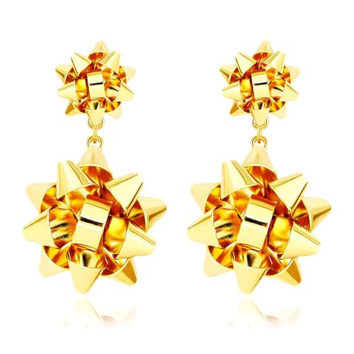 Christmas Earrings Holiday Xmas Bow Earring for Women Festive Gold Bow Drop Dangle Earring Statement Christmas Jewelry Gifts | Amazon (US)