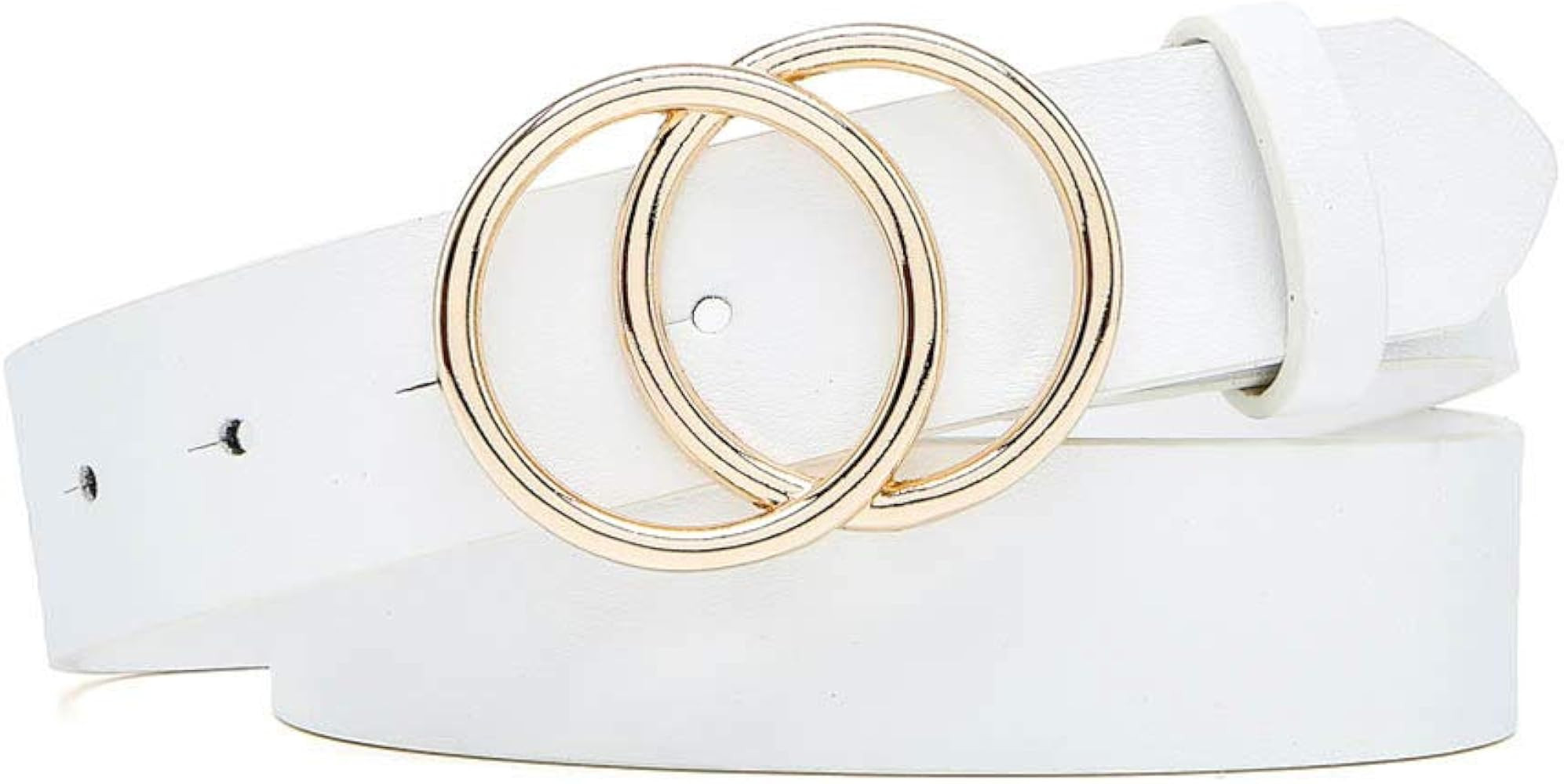 Ifendei Women's Leather Belt with Gold Double O-Ring Buckle for Jeans | Amazon (US)