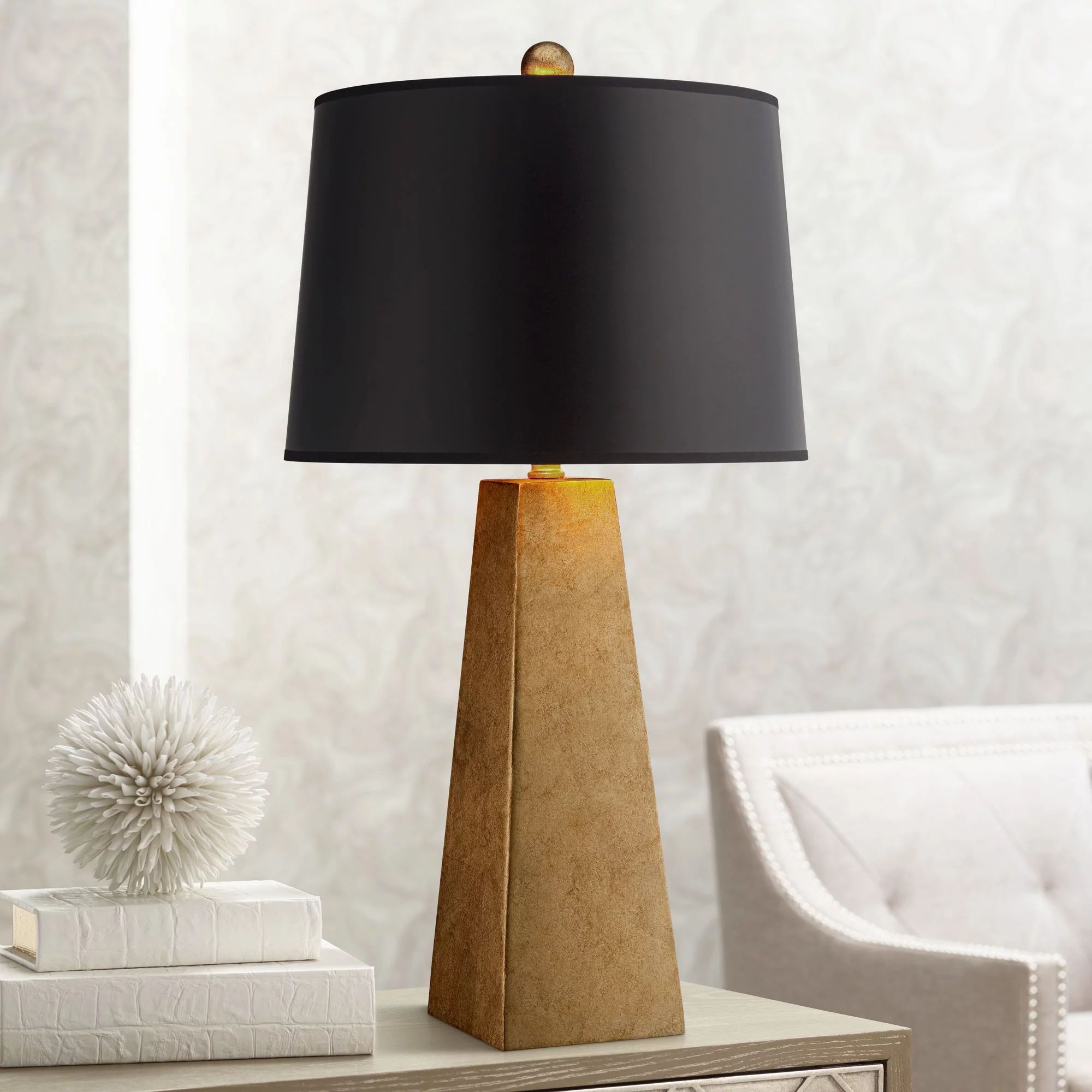Possini Euro Design Obelisk Modern Table Lamp 26" High Gold Leaf Tapered Column Black Paper Drum ... | Walmart (US)