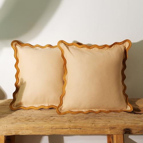 DoveeDosa Scalloped Throw Pillow Covers, Linen Cotton Decorative Pillow Covers, Light Pink Pillow Cases, Set of 2 for Sofa, Couch, Bed | Amazon (US)