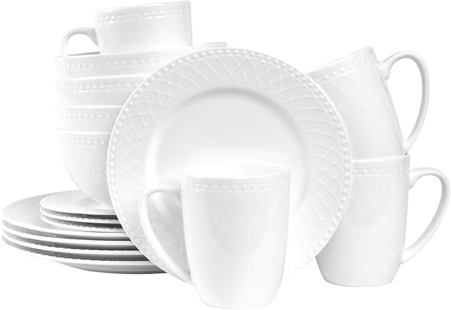 Stone Lain Alexandria 32-Piece Dinnerware Set Bone China, White | Amazon (US)