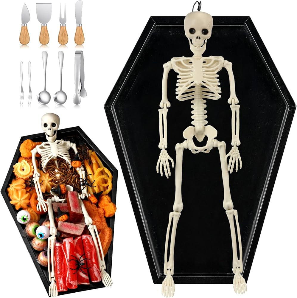 Halloween Charcuterie Board Coffin Tray Full Body Skeleton and Knife Set Coffin Serving Trays and... | Amazon (US)