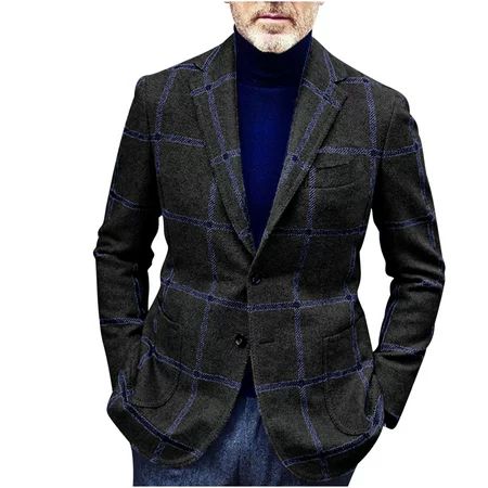 2022 Mens Plaid Blazer Coat Casual Two Button Slim Fit Fashion Blazer Jacket for Men Wedding Busines | Walmart (US)