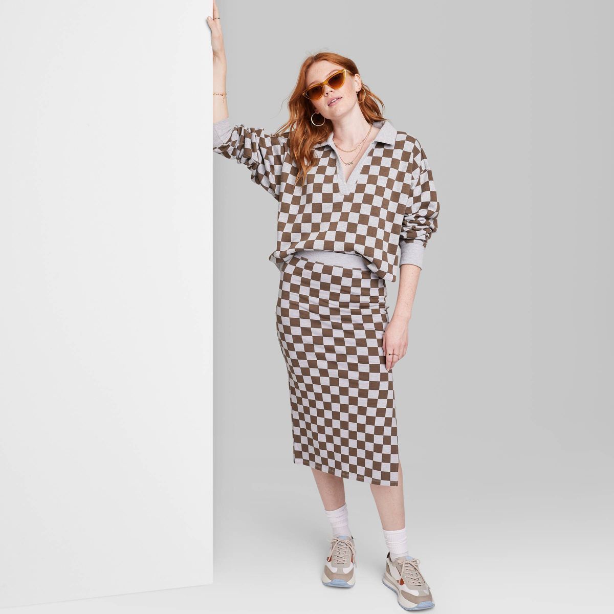 Women's Ascot + Hart Checkered Graphic Midi Skirt | Target