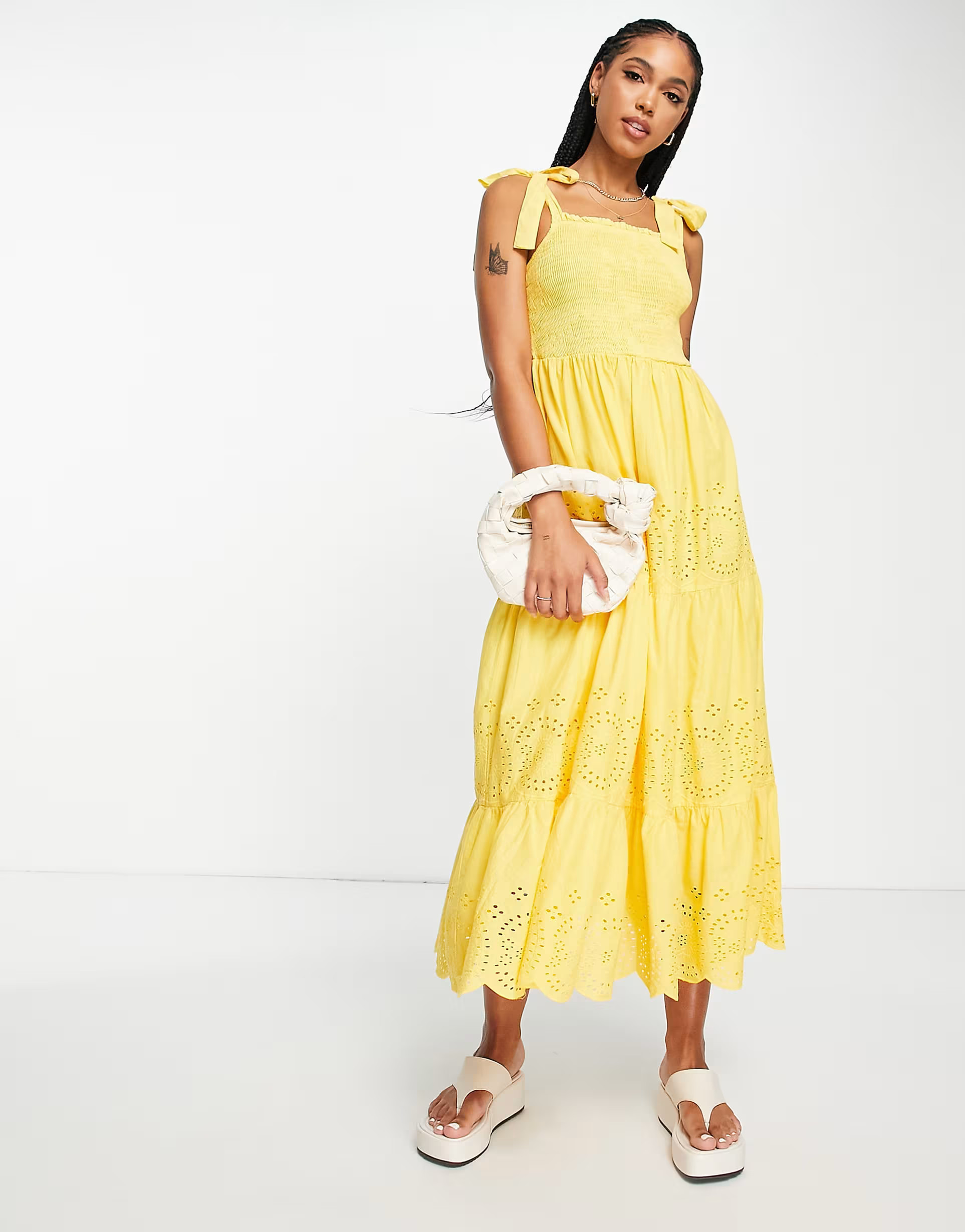 Y.A.S broderie detail maxi dress in yellow | ASOS (Global)