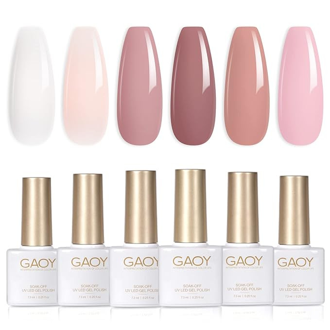 GAOY Pink Nude Gel Nail Polish Set, 6 Neutral Colors Jelly Milky White Soak Off UV Light Cure Gel... | Amazon (US)