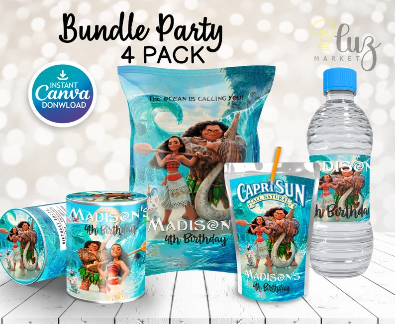Labels For Moana Party Pack, water bottle, chip, candy bars, juice labels, thank you tags, activi... | Etsy (US)