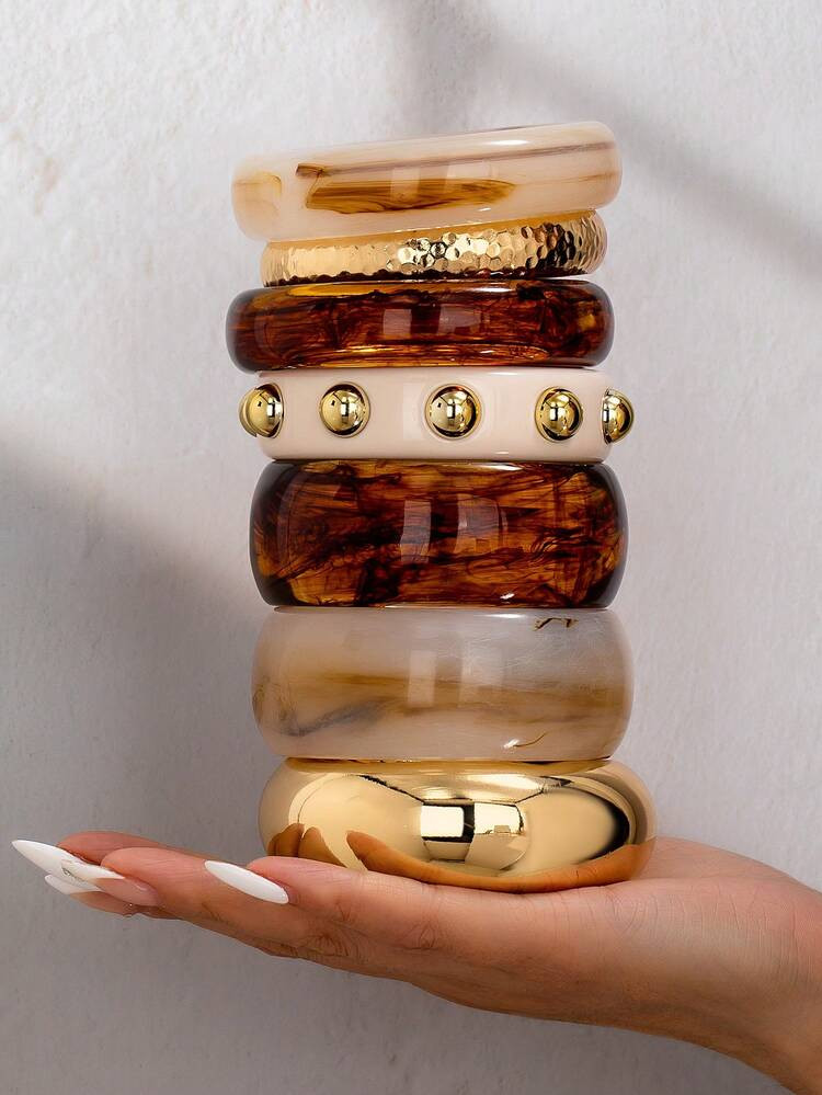 1 Pc Women Oversized Resin Chunky Cuff Bangle Bracelet , Simple Basic Design Arm Band Bracelets S... | SHEIN