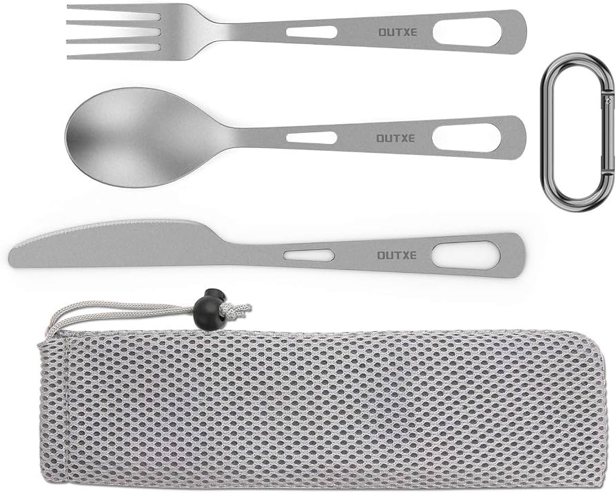 OUTXE Titanium Flatware Knife Fork Spoon Set Lightweight Ti Camping Utility Cutlery Set with Carr... | Amazon (US)