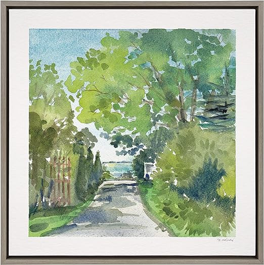 Kate and Laurel Sylvie The Lane and Sea Framed Canvas Wall Art by Patricia Shaw, 24x24 Gray, Coas... | Amazon (US)