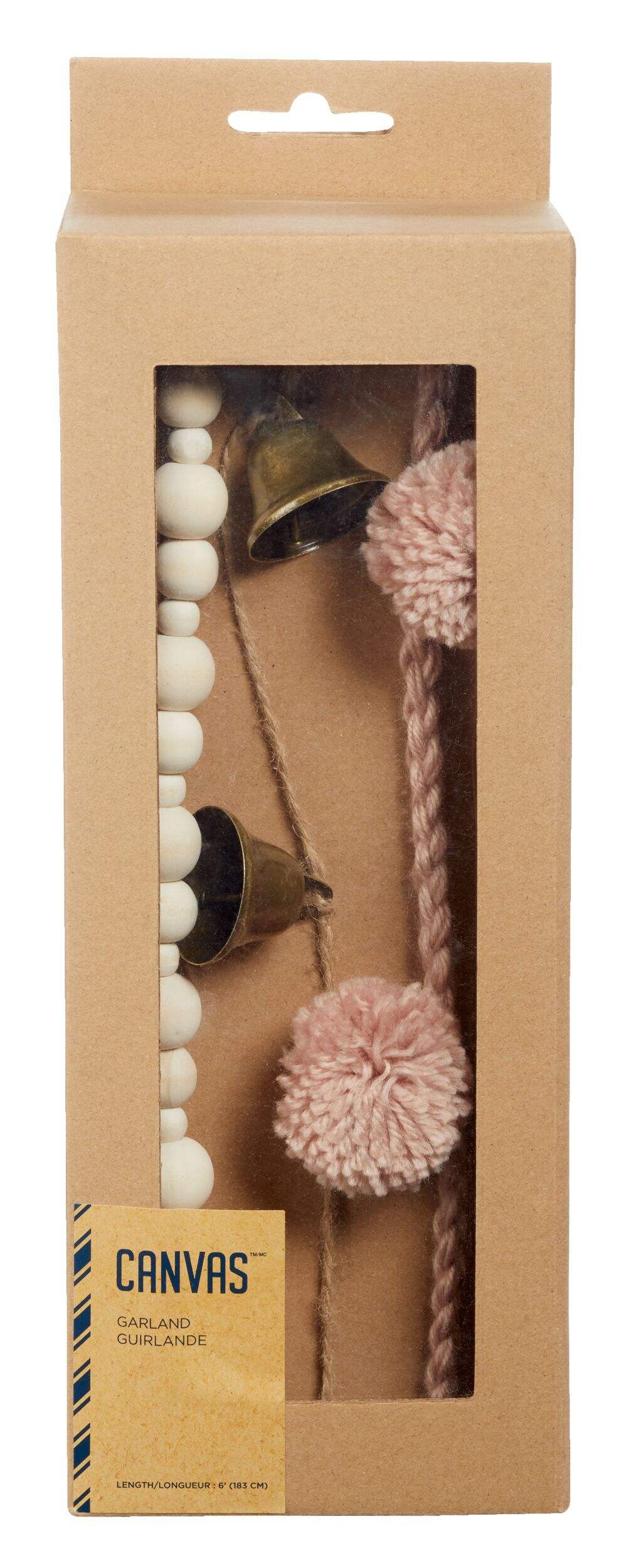 CANVAS Winter Garden Garland with Bells, Pom Poms & Beads, Pink & White, 6-ft, 3-pk | Canadian Tire