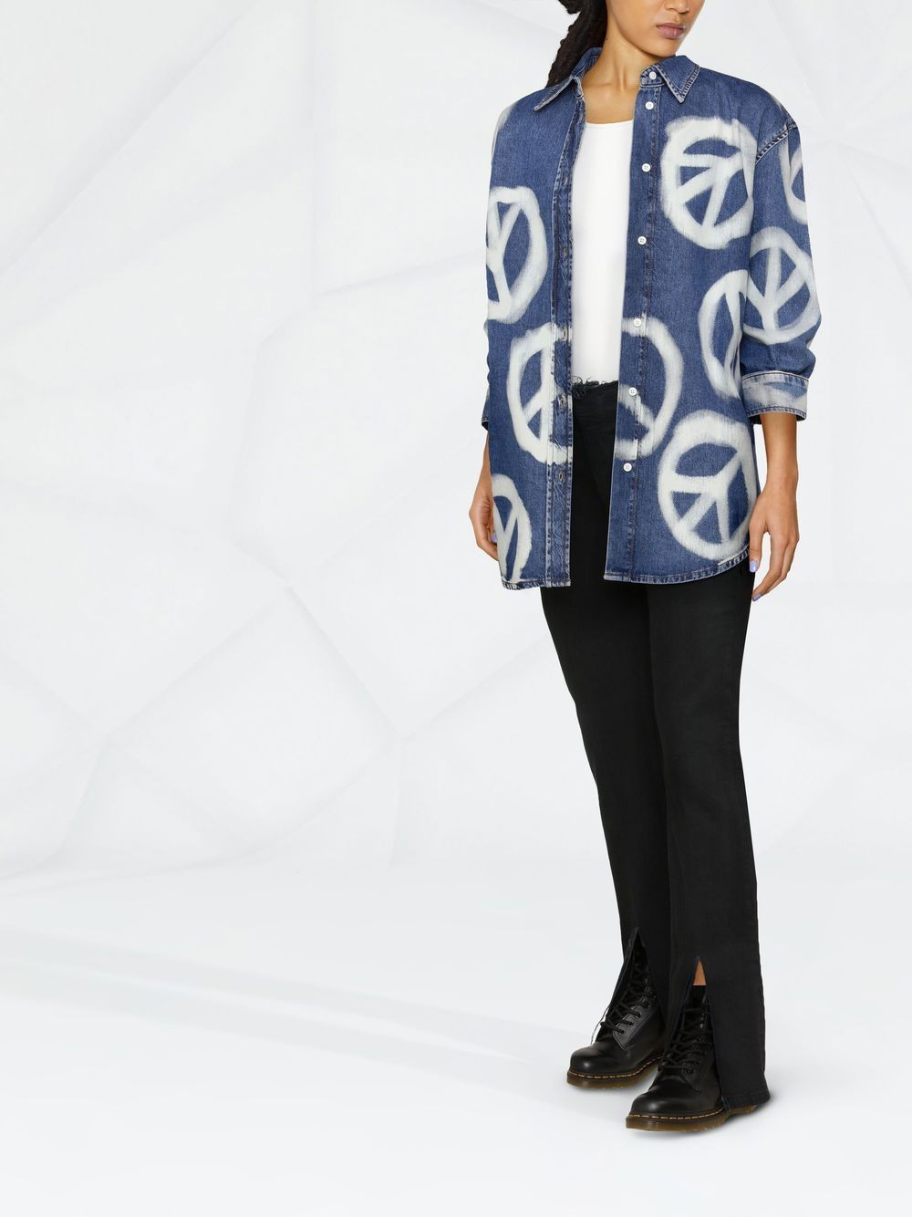 SANDRO Peace sign-print Denim Shirt - Farfetch | Farfetch Global