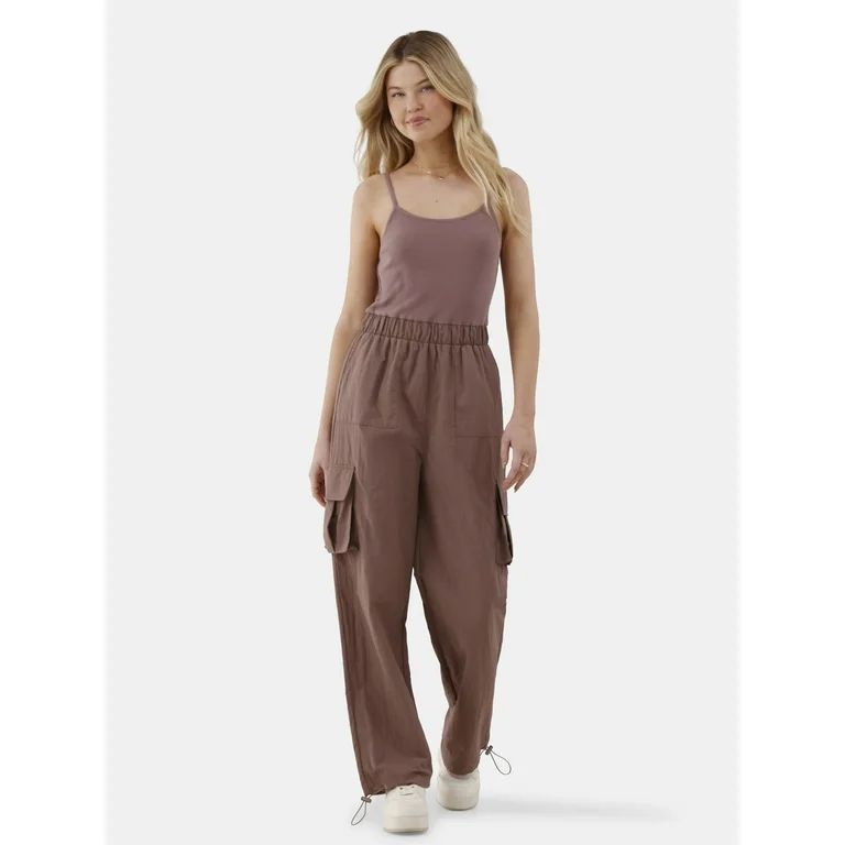 No Boundaries Mix Fabric Cargo Jumpsuit, Women’s - Walmart.com | Walmart (US)