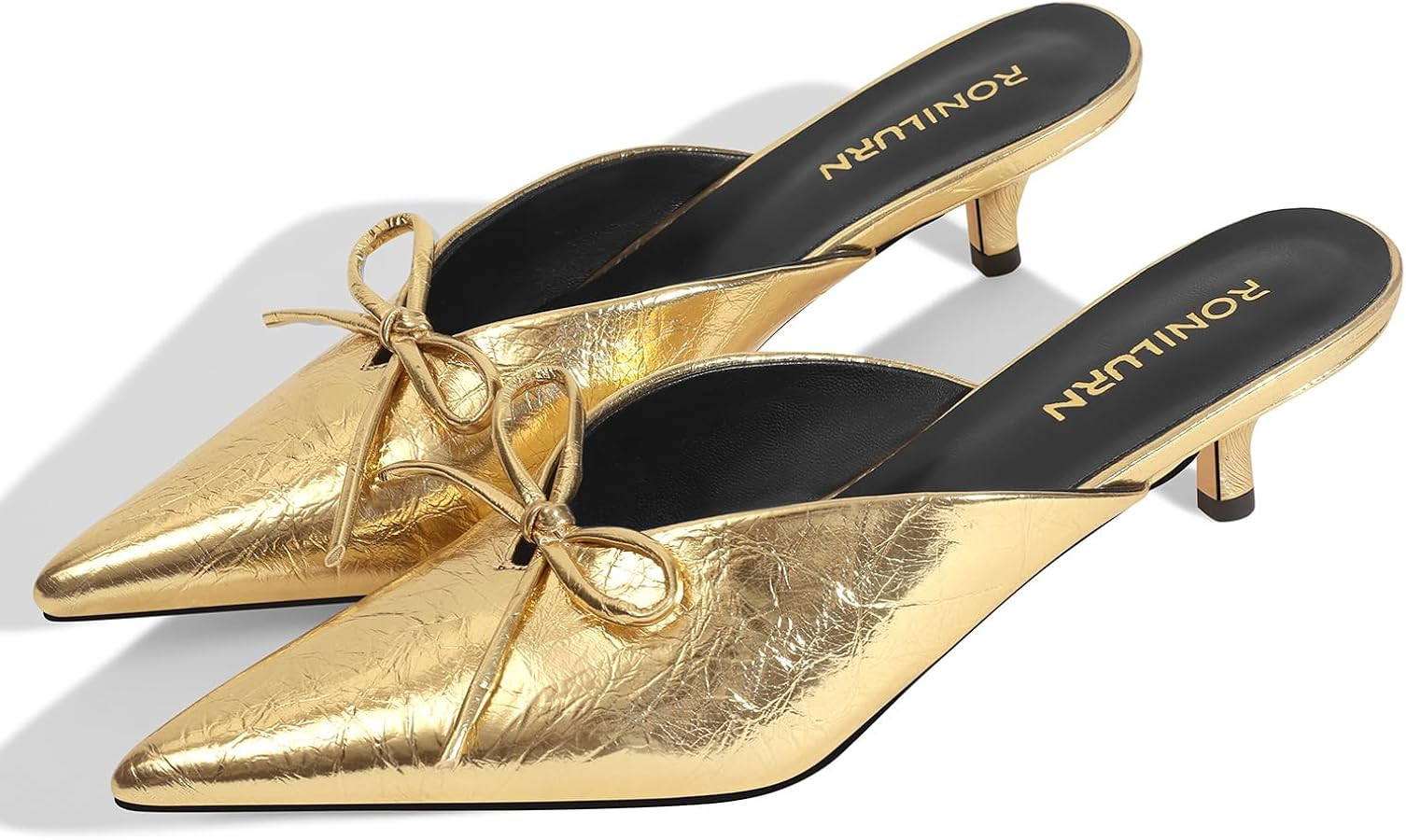 Kitten Heels for Women Heeled Mules Stiletto Pumps Bow Closed Toe Pointed Toe Low Heel Slip on Fa... | Amazon (US)